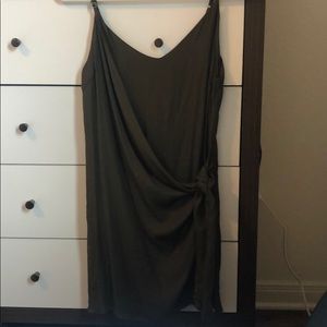 Olive green tie-front dress